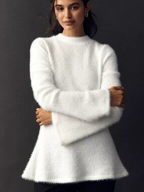 Anthropologie Maeve Tie-Back Bell-Sleeve Top, Ivory, L